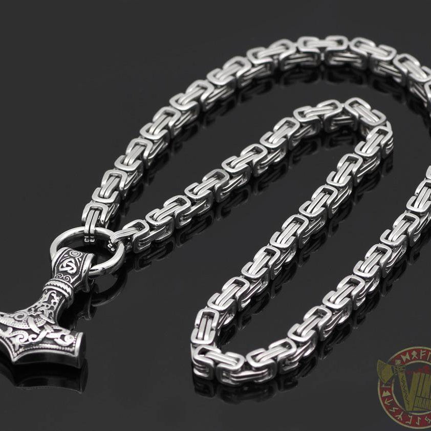 HANDMADE King's Chain Necklace with Thor's Hammer - VikingsBrand