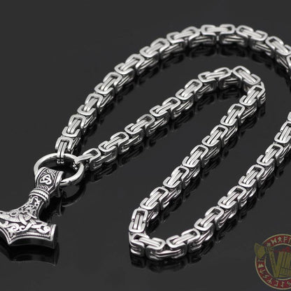 HANDMADE King's Chain Necklace with Thor's Hammer - VikingsBrand