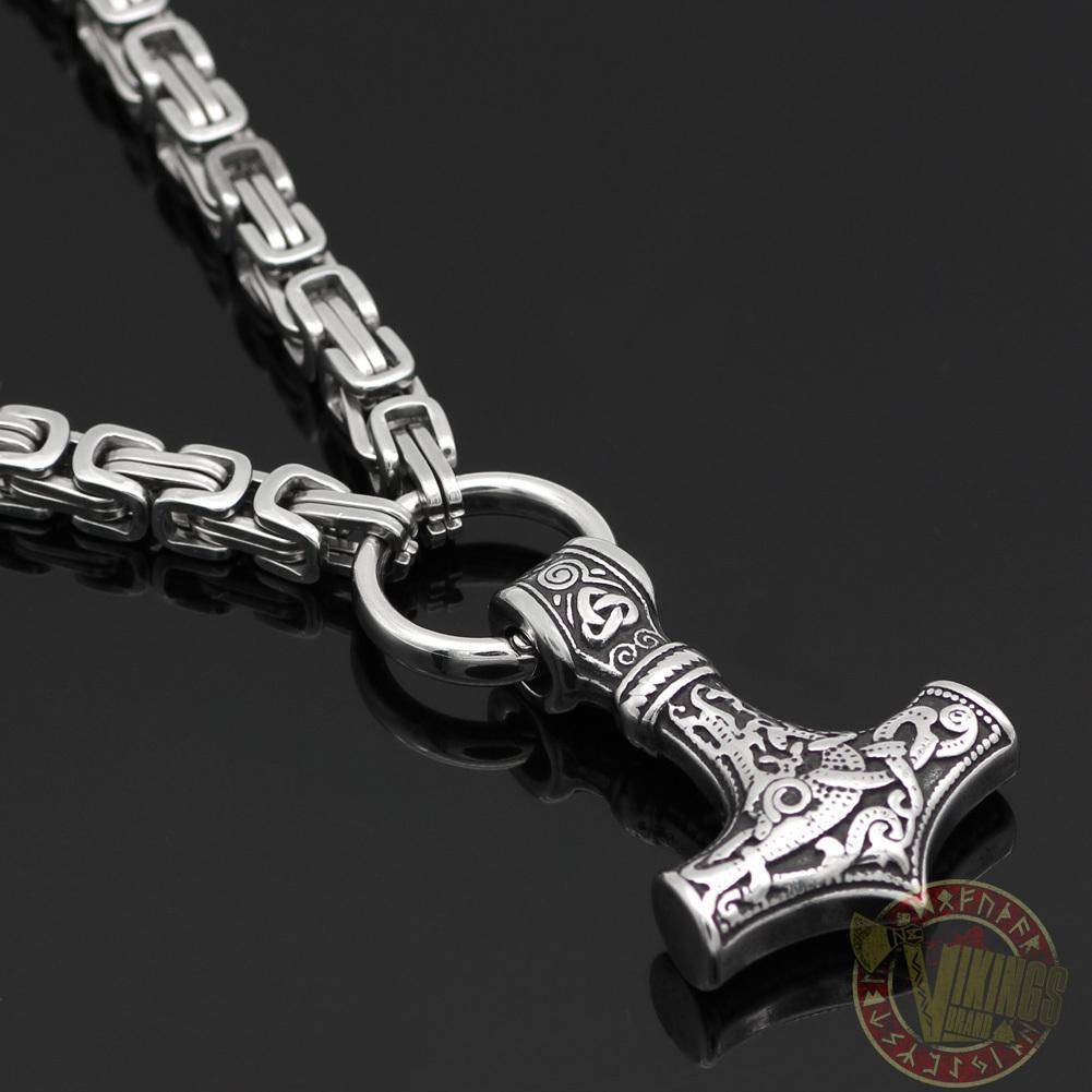 HANDMADE King's Chain Necklace with Thor's Hammer - VikingsBrand