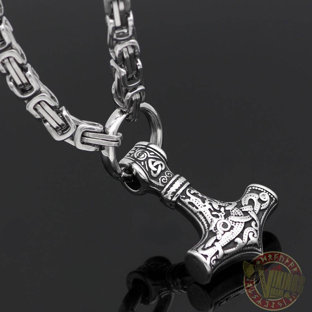 HANDMADE King's Chain Necklace with Thor's Hammer - VikingsBrand