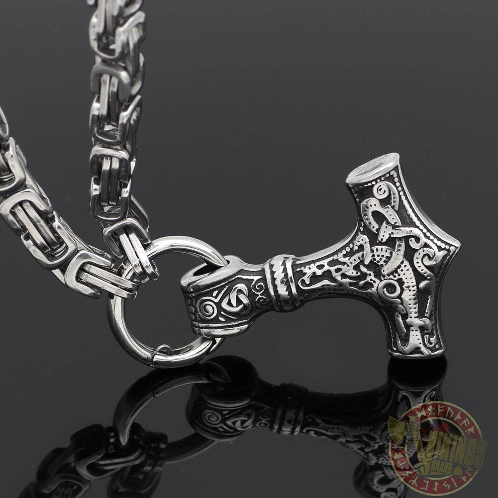 HANDMADE King's Chain Necklace with Thor's Hammer - VikingsBrand