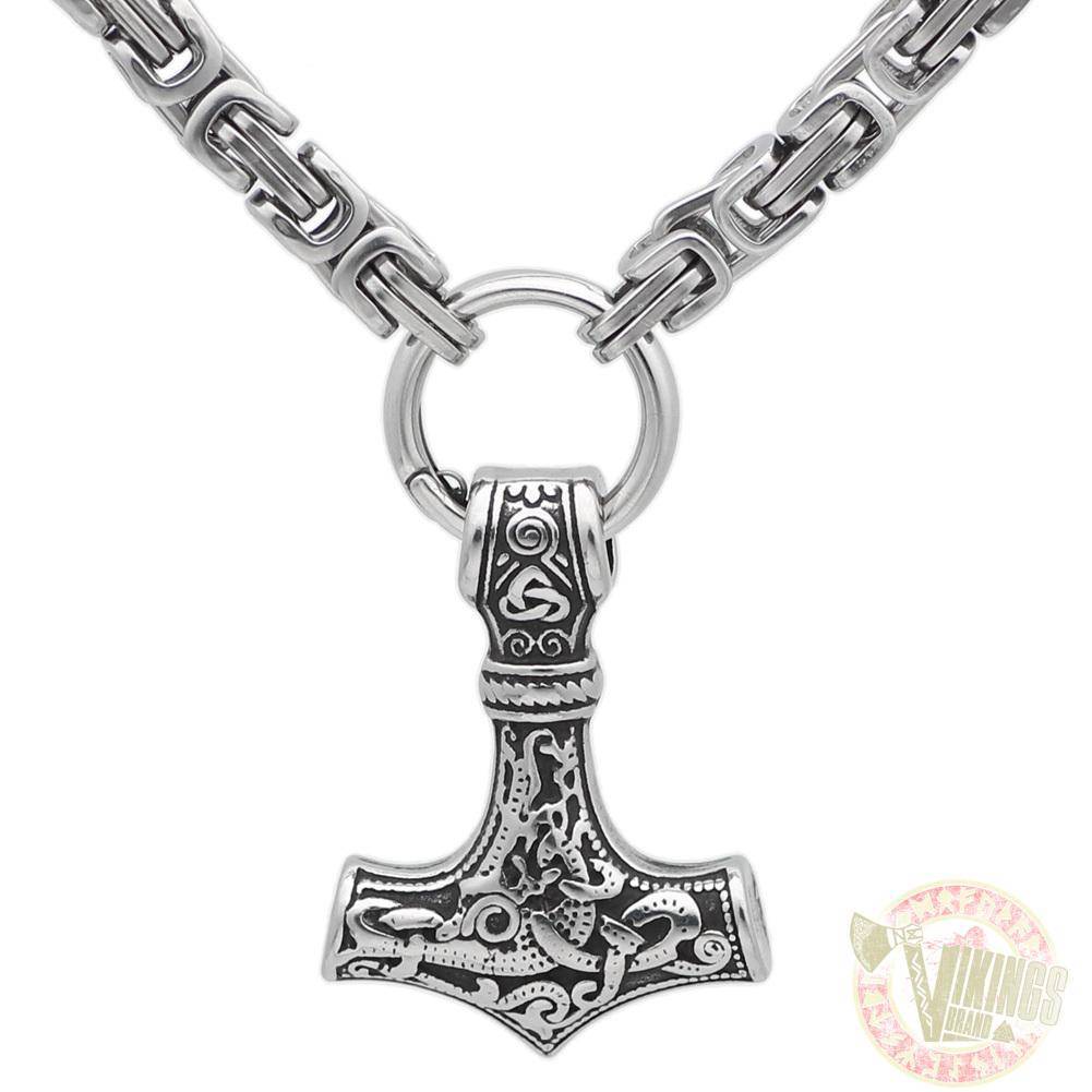 HANDMADE King's Chain Necklace with Thor's Hammer - VikingsBrand