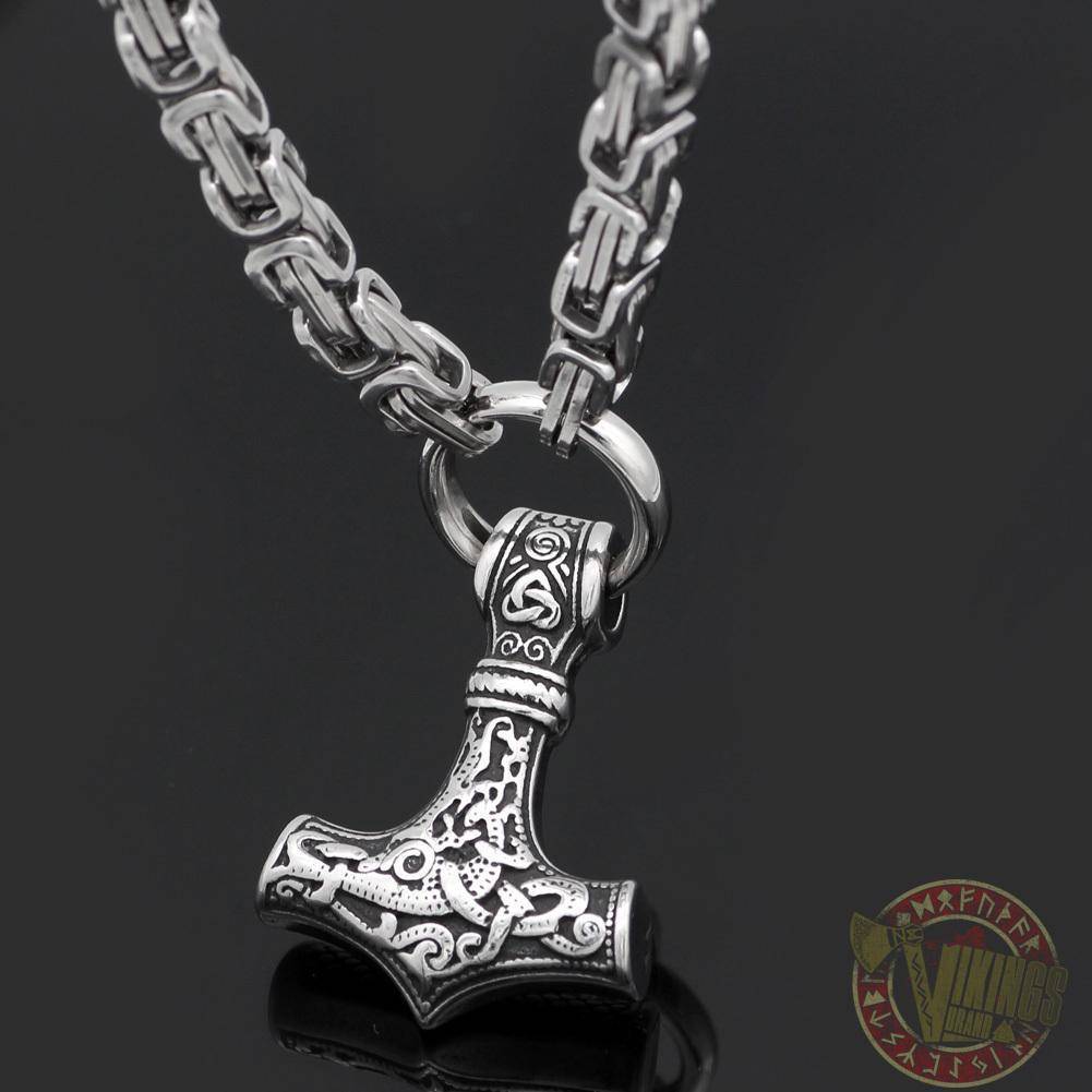 HANDMADE King's Chain Necklace with Thor's Hammer - VikingsBrand