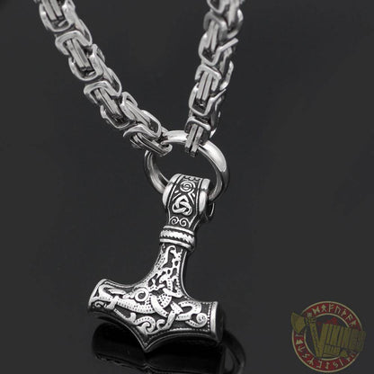 HANDMADE King's Chain Necklace with Thor's Hammer - VikingsBrand