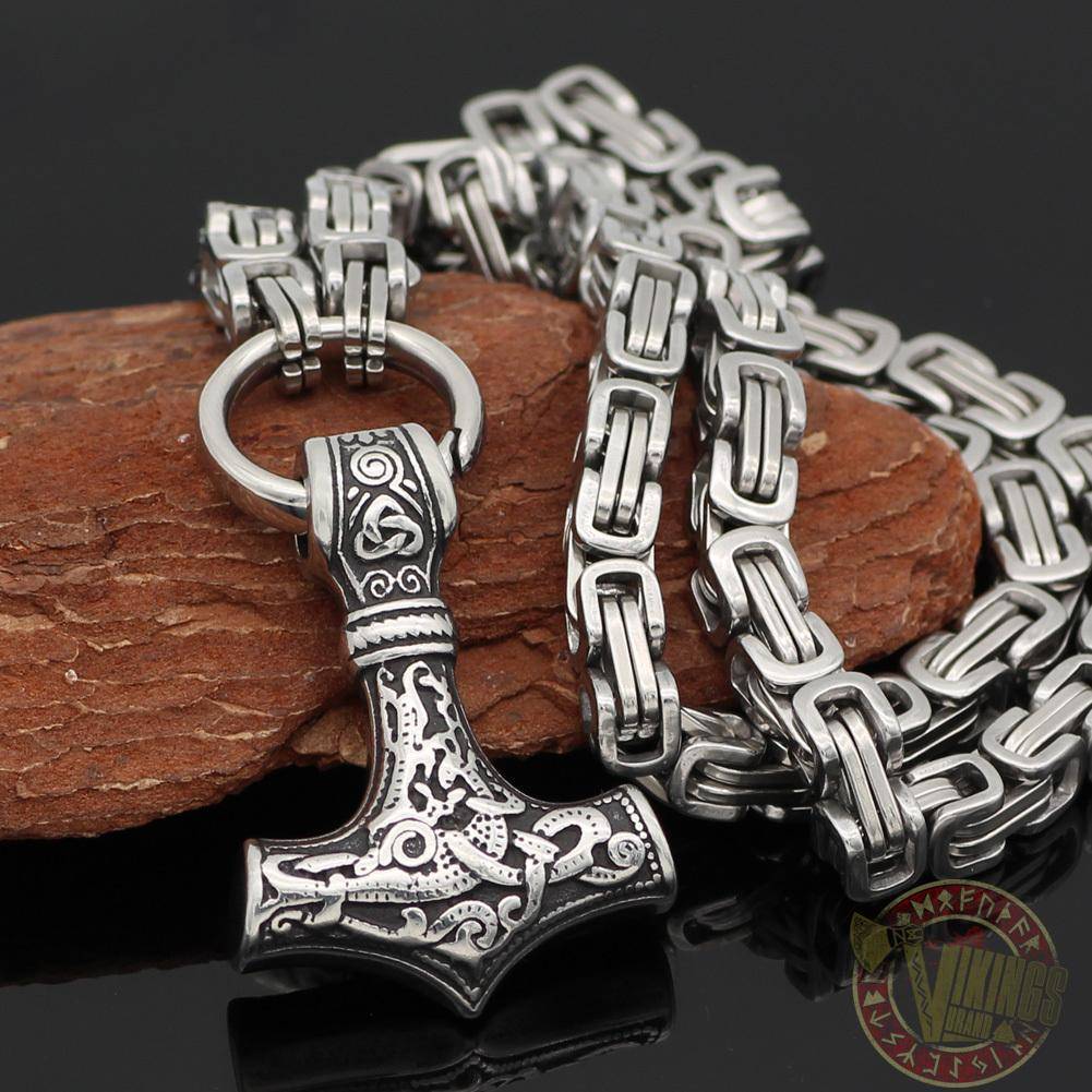 HANDMADE King's Chain Necklace with Thor's Hammer - VikingsBrand