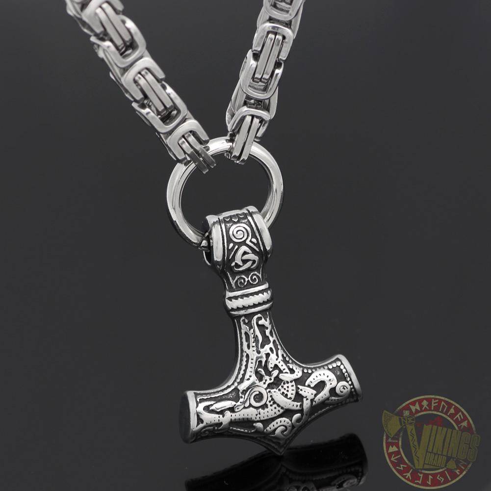 HANDMADE King's Chain Necklace with Thor's Hammer - VikingsBrand
