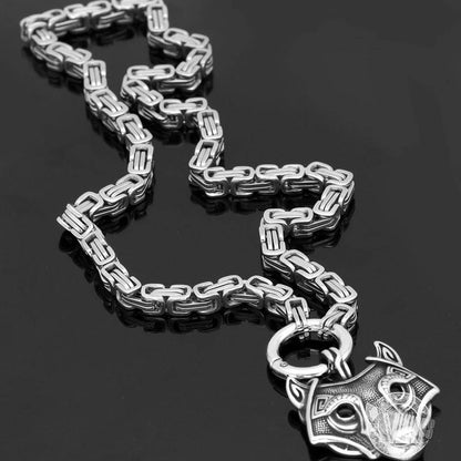 HANDMADE King's Stainless Steel Necklace with Viking Wolf Head Pendant - VikingsBrand
