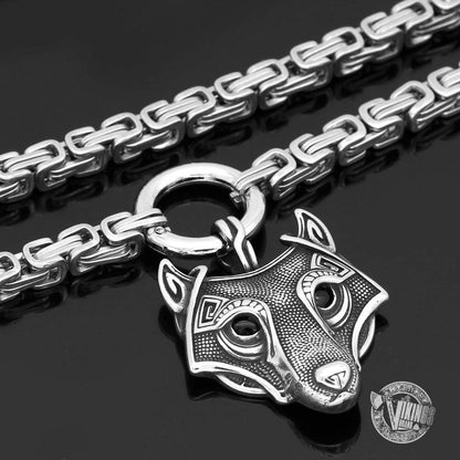 HANDMADE King's Stainless Steel Necklace with Viking Wolf Head Pendant - VikingsBrand