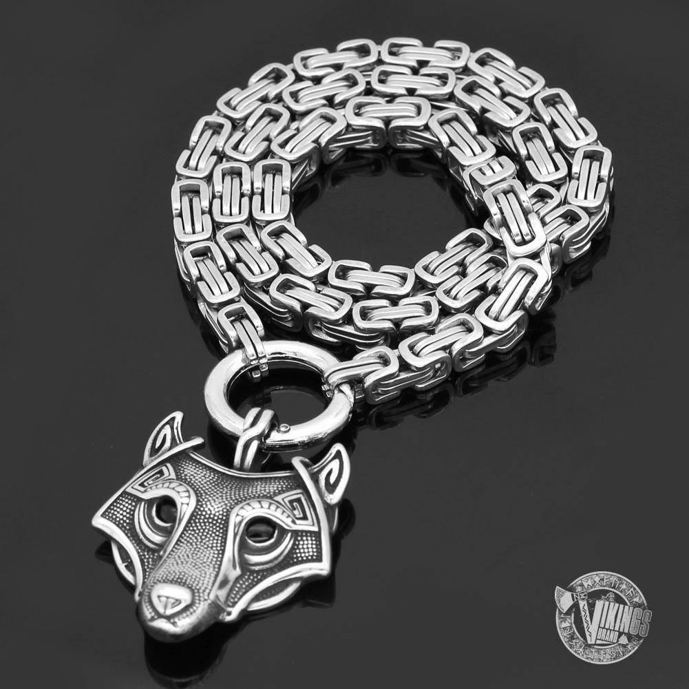 HANDMADE King's Stainless Steel Necklace with Viking Wolf Head Pendant - VikingsBrand