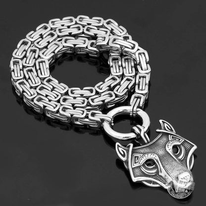 HANDMADE King's Stainless Steel Necklace with Viking Wolf Head Pendant - VikingsBrand