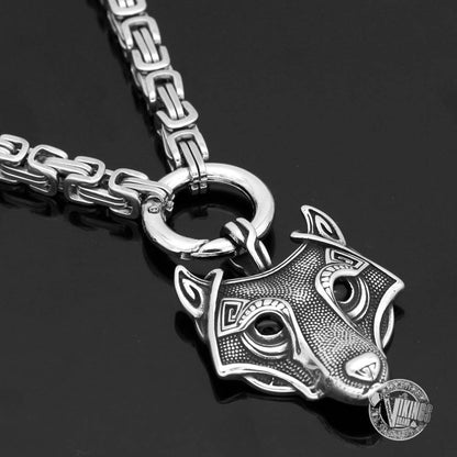 HANDMADE King's Stainless Steel Necklace with Viking Wolf Head Pendant - VikingsBrand