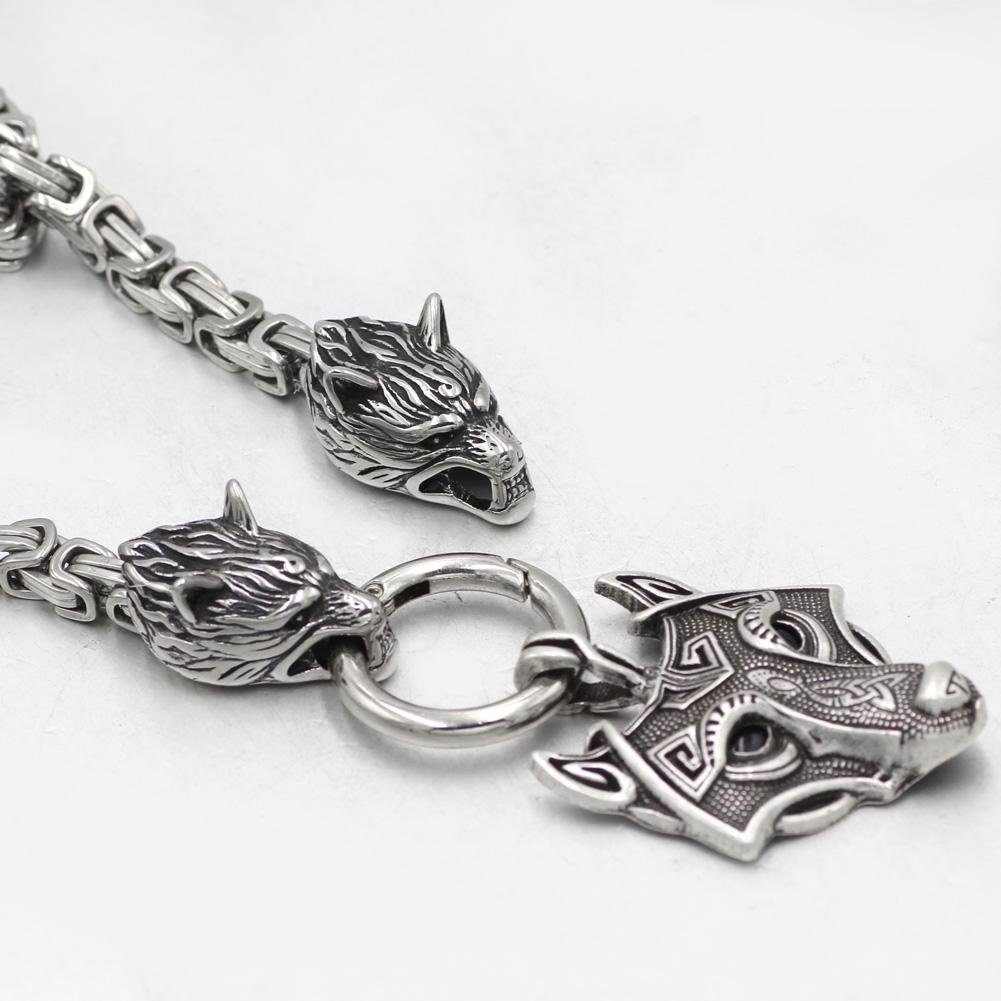 HANDMADE King's Stainless Steel Wolf Head Necklace with Wolf Pendnat - VikingsBrand