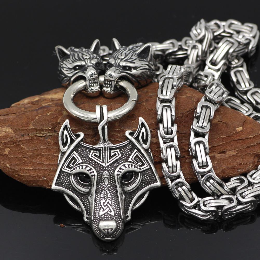 HANDMADE King's Stainless Steel Wolf Head Necklace with Wolf Pendnat - VikingsBrand
