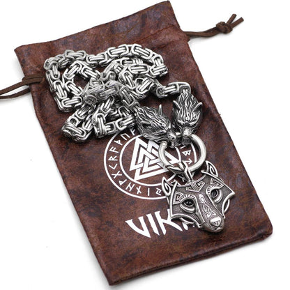 HANDMADE King's Stainless Steel Wolf Head Necklace with Wolf Pendnat - VikingsBrand