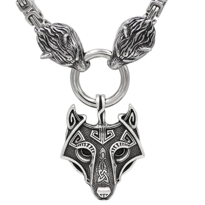 HANDMADE King's Stainless Steel Wolf Head Necklace with Wolf Pendnat - VikingsBrand