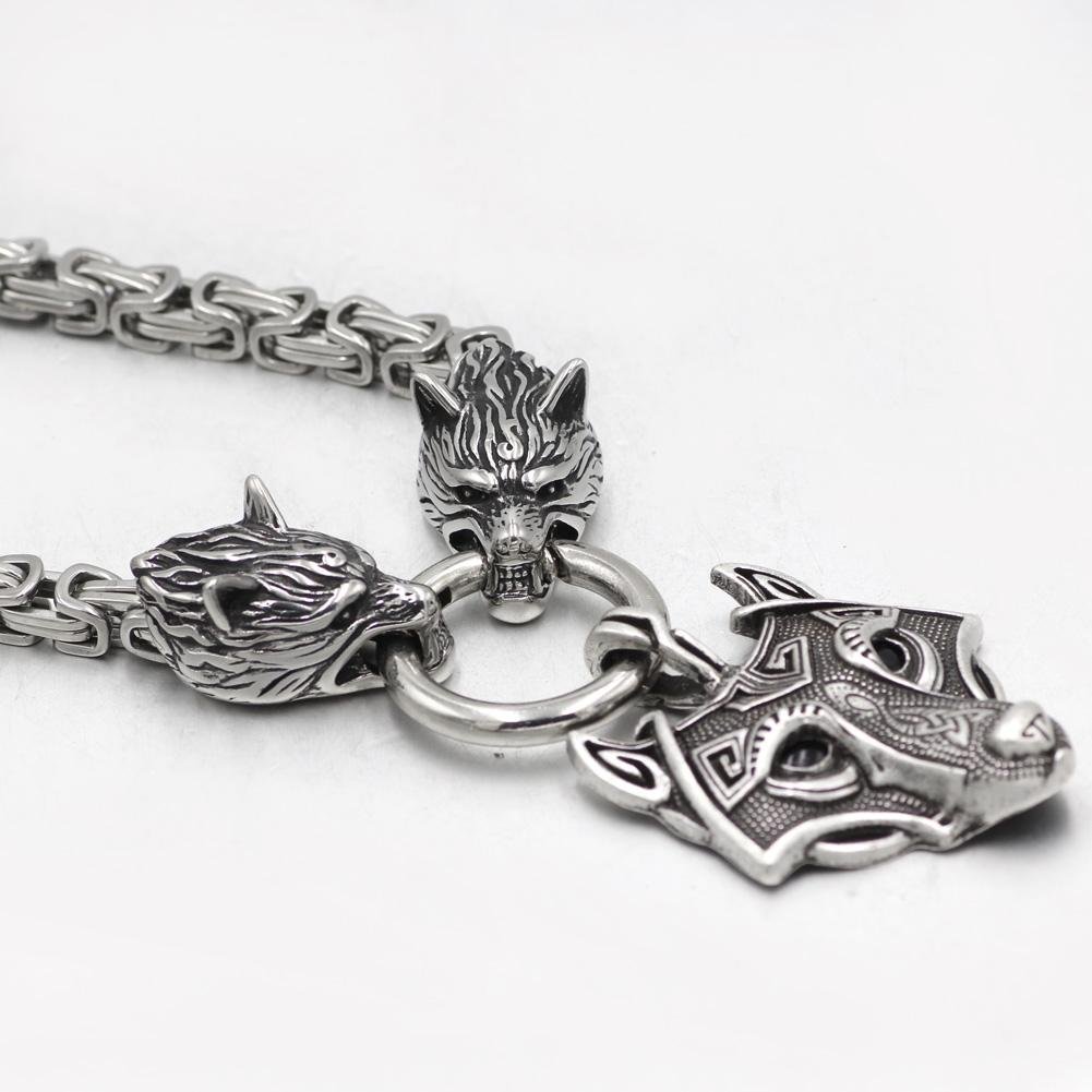 HANDMADE King's Stainless Steel Wolf Head Necklace with Wolf Pendnat - VikingsBrand