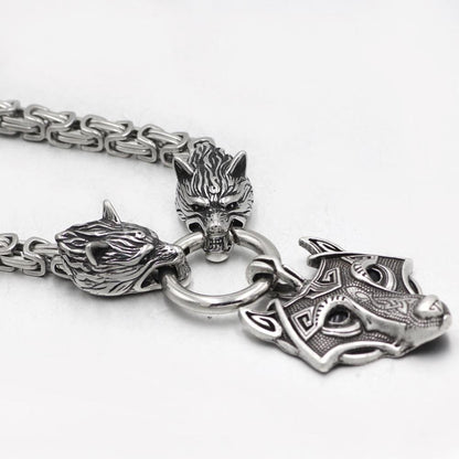 HANDMADE King's Stainless Steel Wolf Head Necklace with Wolf Pendnat - VikingsBrand