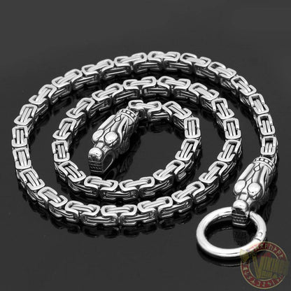 HANDMADE King's Stainless Steel Wolf Head Thor's Hammer Necklace - VikingsBrand