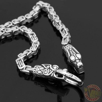HANDMADE King's Stainless Steel Wolf Head Thor's Hammer Necklace - VikingsBrand