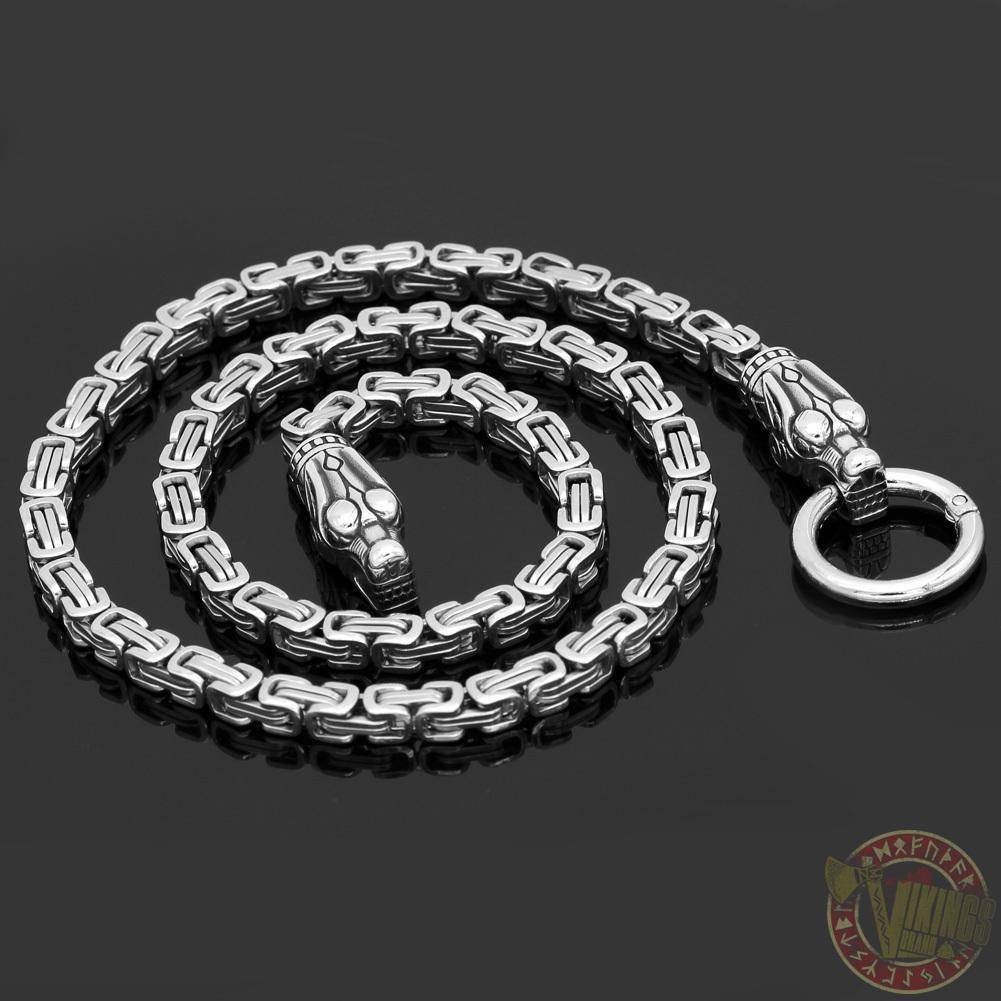 HANDMADE King's Stainless Steel Wolf Head Thor's Hammer Necklace - VikingsBrand