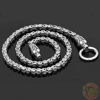 HANDMADE King's Stainless Steel Wolf Head Thor's Hammer Necklace - VikingsBrand