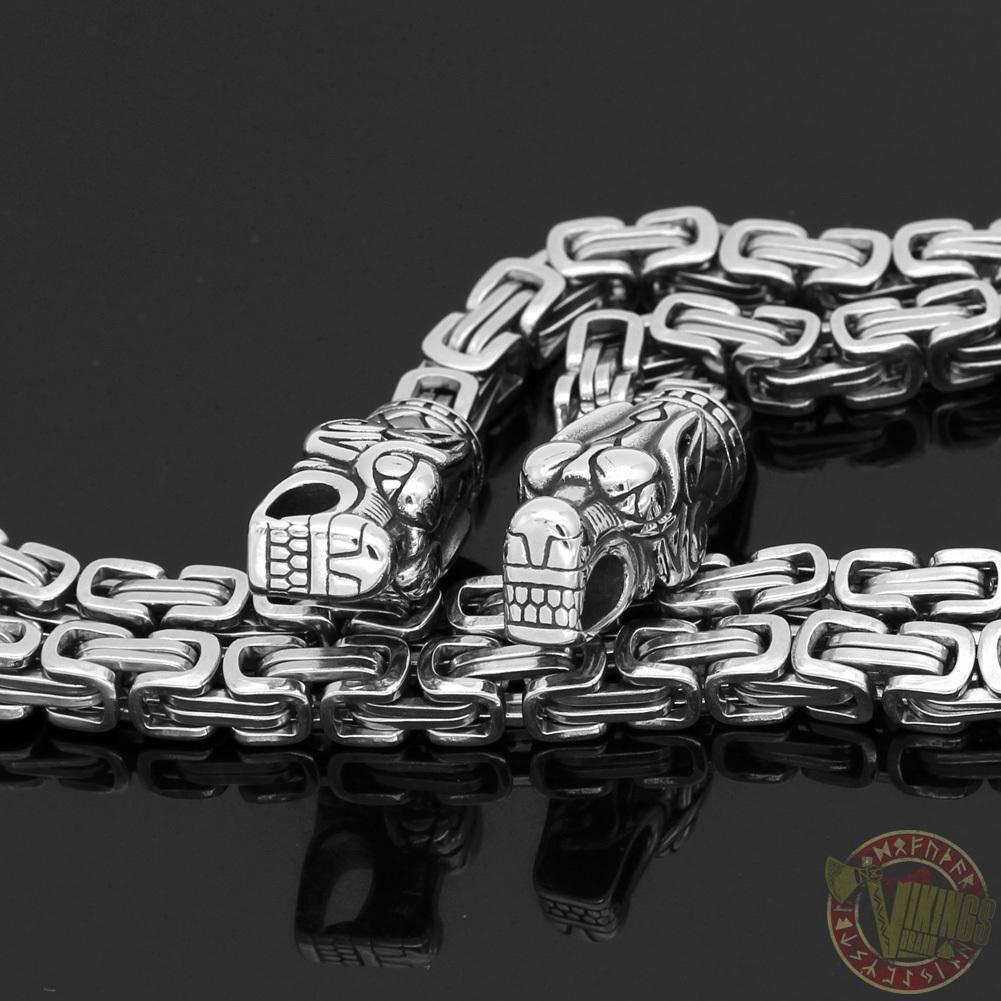 HANDMADE King's Stainless Steel Wolf Head Thor's Hammer Necklace - VikingsBrand
