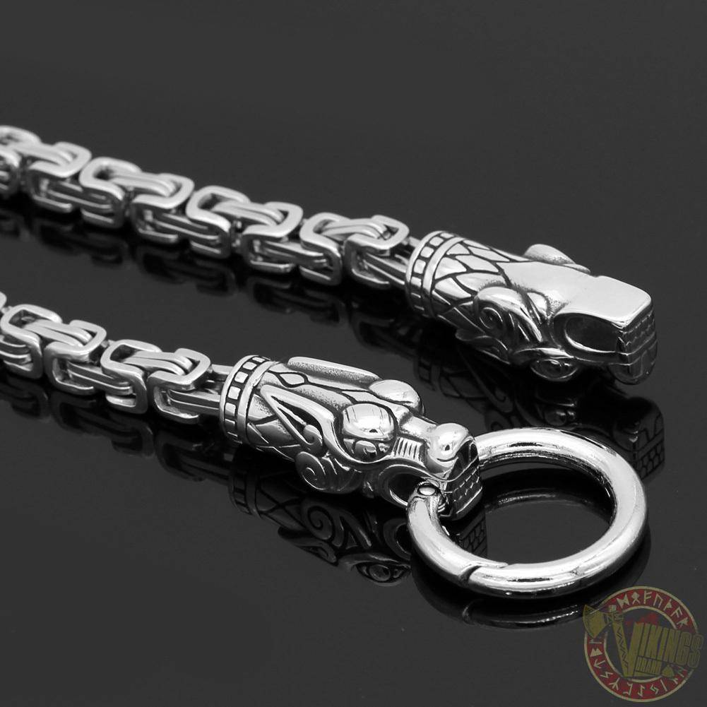 HANDMADE King's Stainless Steel Wolf Head Thor's Hammer Necklace - VikingsBrand