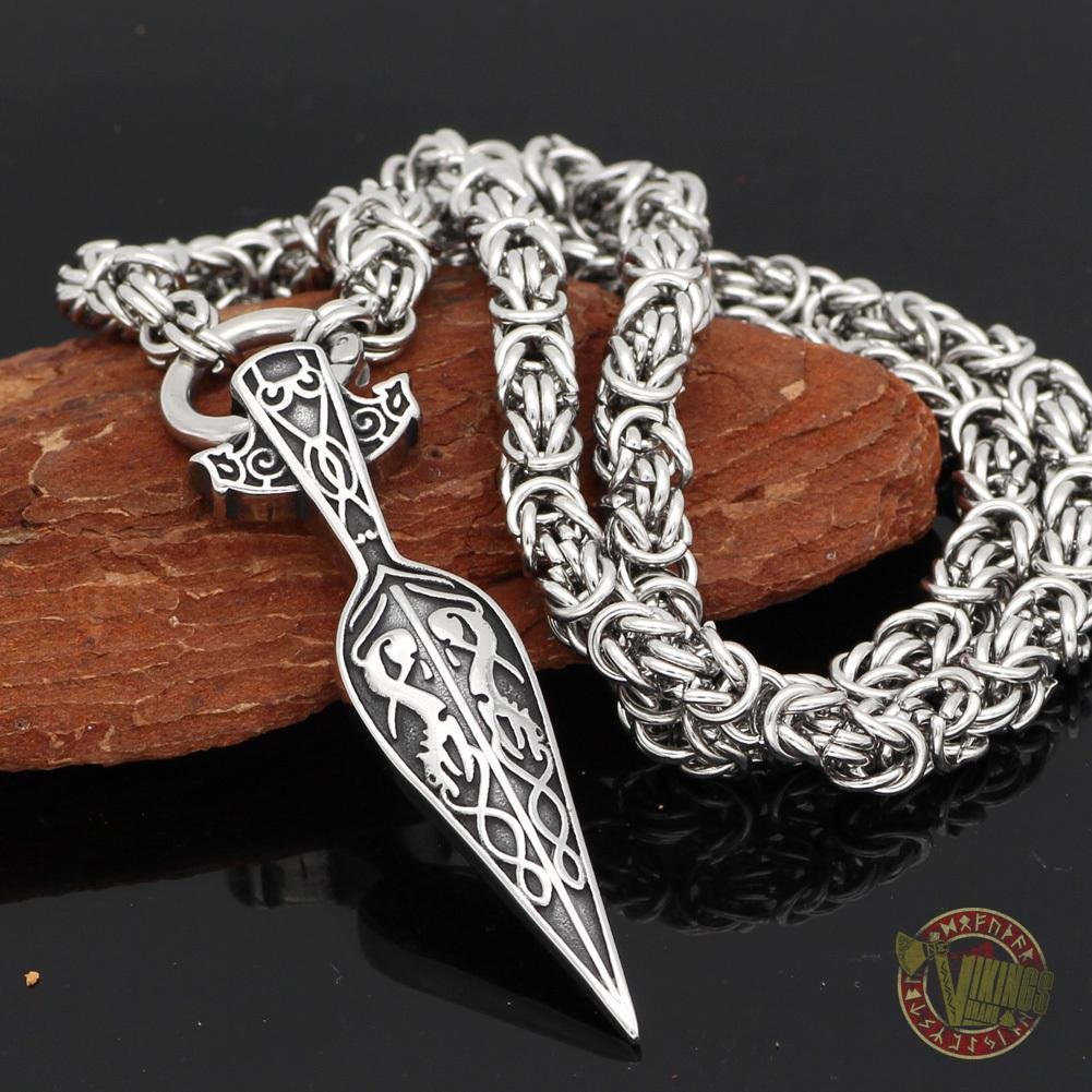 HANDMADE Massive Chain Stainless Steel Necklace with Gungnir (Odin Spear) Pendant - VikingsBrand