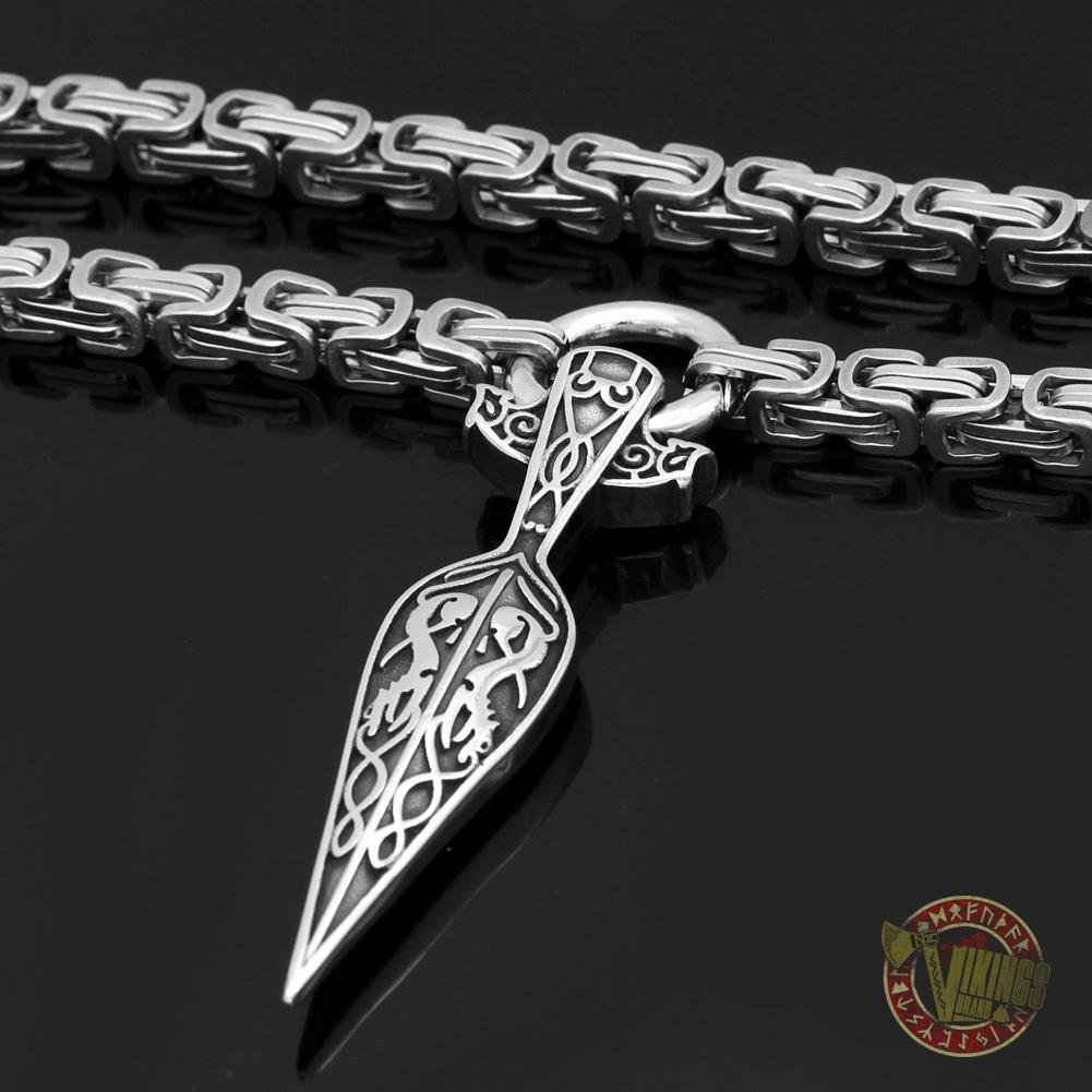 HANDMADE Massive Chain Stainless Steel Necklace with Gungnir (Odin Spear) Pendant - VikingsBrand