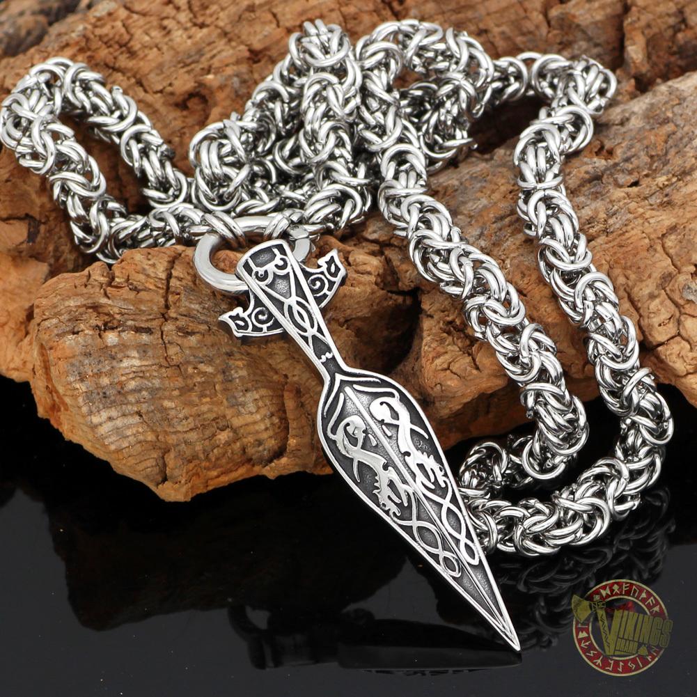 HANDMADE Massive Chain Stainless Steel Necklace with Gungnir (Odin Spear) Pendant - VikingsBrand