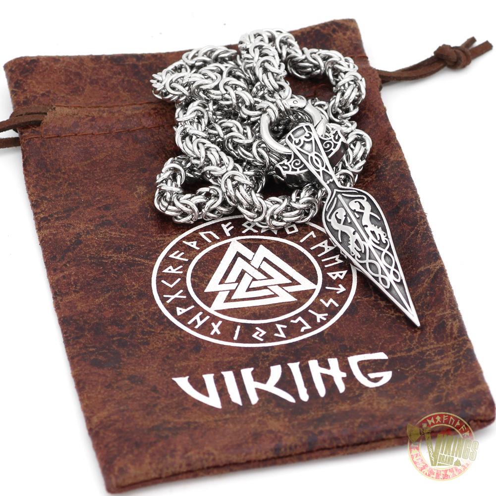 HANDMADE Massive Chain Stainless Steel Necklace with Gungnir (Odin Spear) Pendant - VikingsBrand