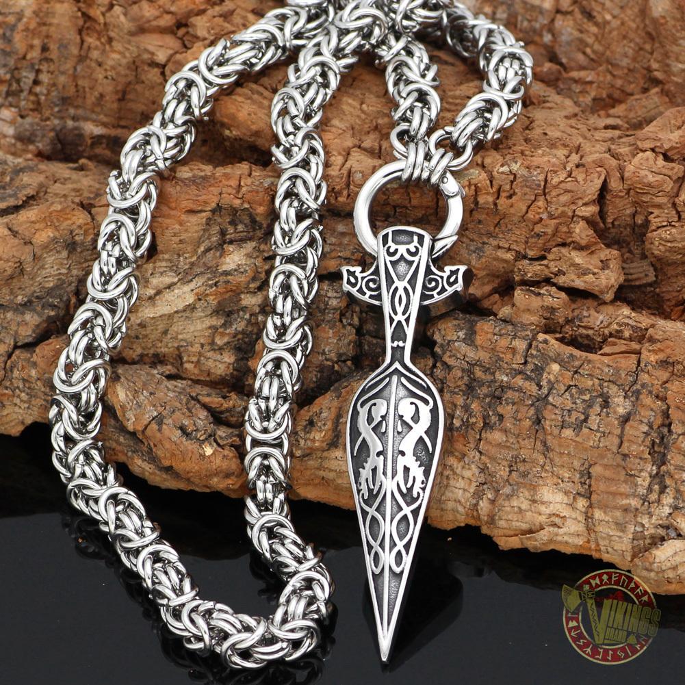 HANDMADE Massive Chain Stainless Steel Necklace with Gungnir (Odin Spear) Pendant - VikingsBrand