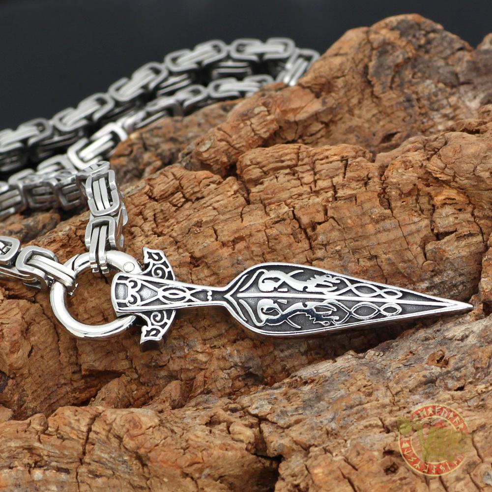 HANDMADE Massive Chain Stainless Steel Necklace with Gungnir (Odin Spear) Pendant - VikingsBrand