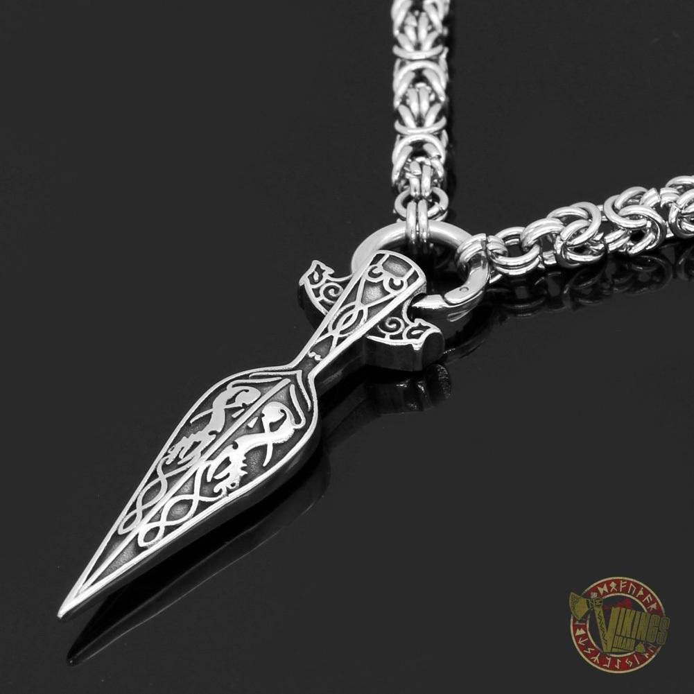 HANDMADE Massive Chain Stainless Steel Necklace with Gungnir (Odin Spear) Pendant - VikingsBrand