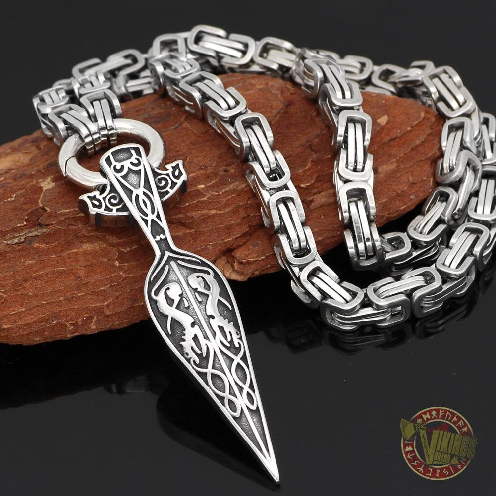 HANDMADE Massive Chain Stainless Steel Necklace with Gungnir (Odin Spear) Pendant - VikingsBrand