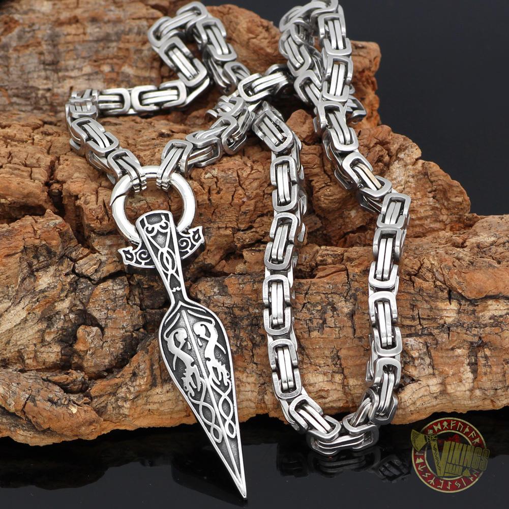 HANDMADE Massive Chain Stainless Steel Necklace with Gungnir (Odin Spear) Pendant - VikingsBrand