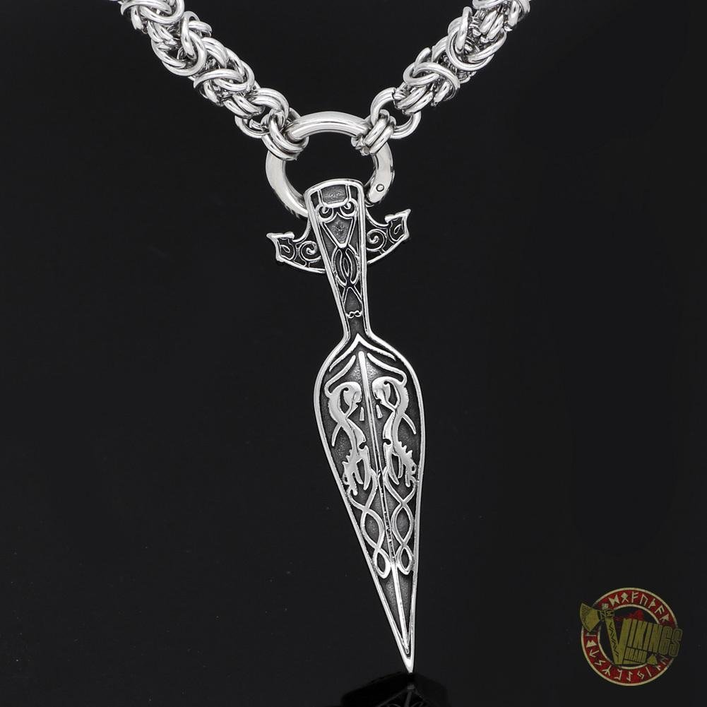 HANDMADE Massive Chain Stainless Steel Necklace with Gungnir (Odin Spear) Pendant - VikingsBrand