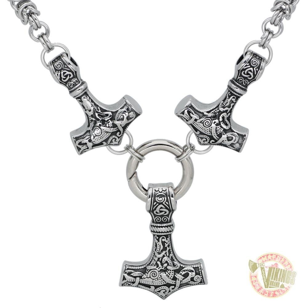 HANDMADE Massive Stainless Steel Viking Triple Mjolnir Necklace - VikingsBrand