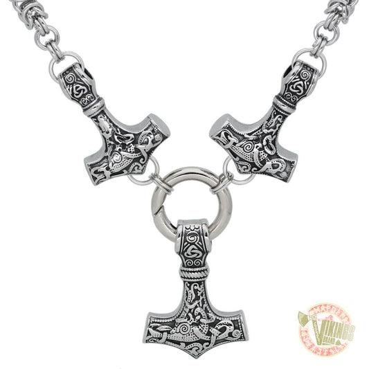 HANDMADE Massive Stainless Steel Viking Triple Mjolnir Necklace - VikingsBrand