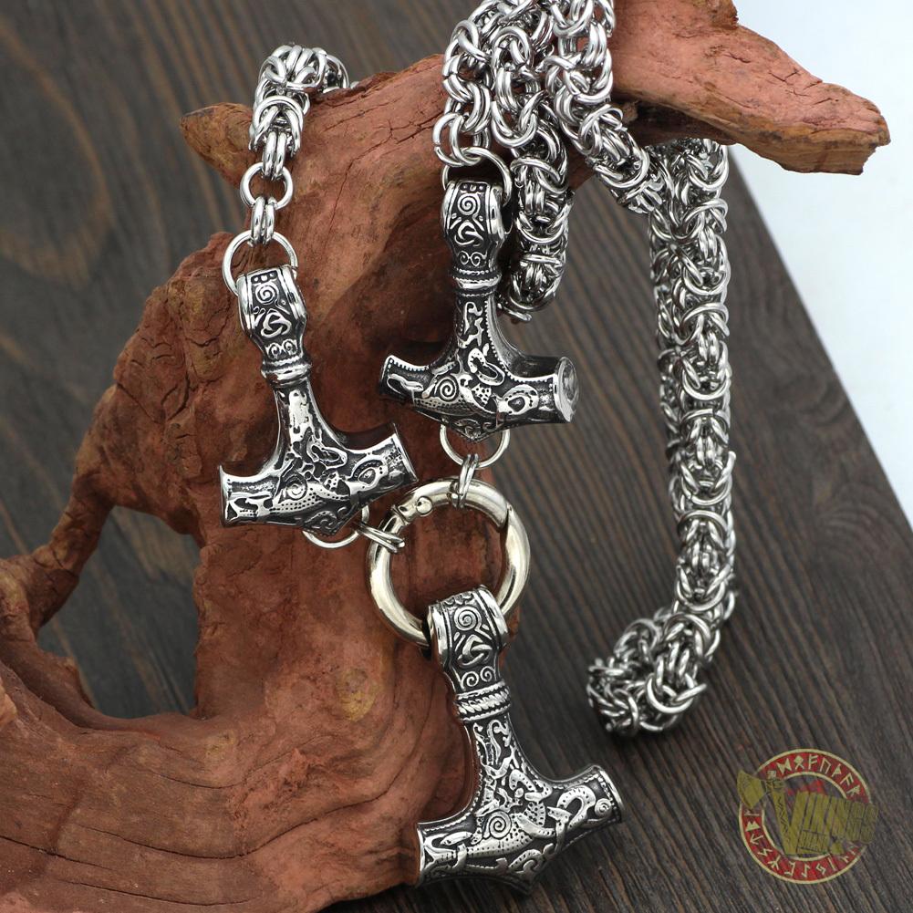 HANDMADE Massive Stainless Steel Viking Triple Mjolnir Necklace - VikingsBrand