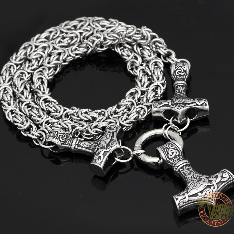 HANDMADE Massive Stainless Steel Viking Triple Mjolnir Necklace - VikingsBrand