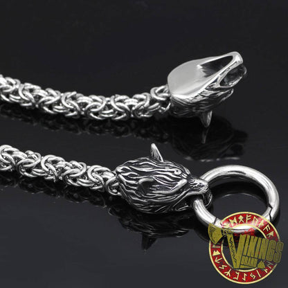 HANDMADE Massive Stainless Steel Wolf Head Necklace with Huge Thor's Hammer - VikingsBrand