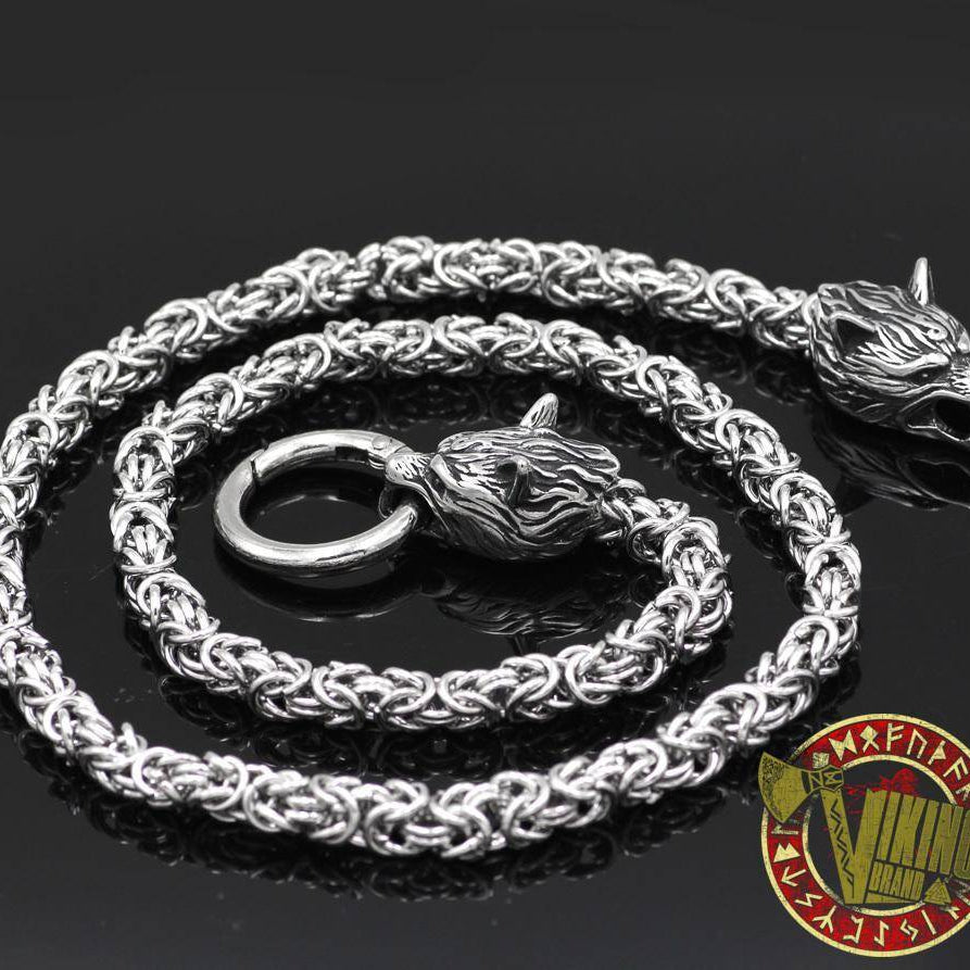 HANDMADE Massive Stainless Steel Wolf Head Necklace with Huge Thor's Hammer - VikingsBrand