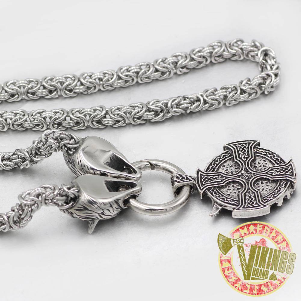 HANDMADE Massive Stainless Steel Wolf Head Necklace with Odin Warrior Pendant - VikingsBrand