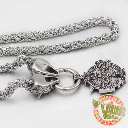 HANDMADE Massive Stainless Steel Wolf Head Necklace with Odin Warrior Pendant - VikingsBrand