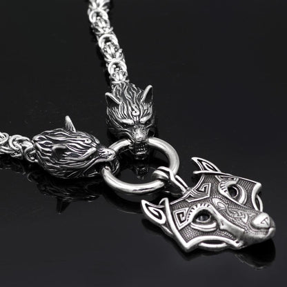 HANDMADE Massive Stainless Steel Wolf Head Necklace with Wolf Pendant - VikingsBrand
