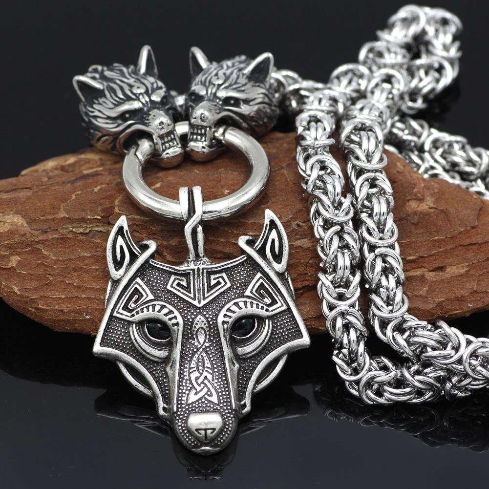 HANDMADE Massive Stainless Steel Wolf Head Necklace with Wolf Pendant - VikingsBrand