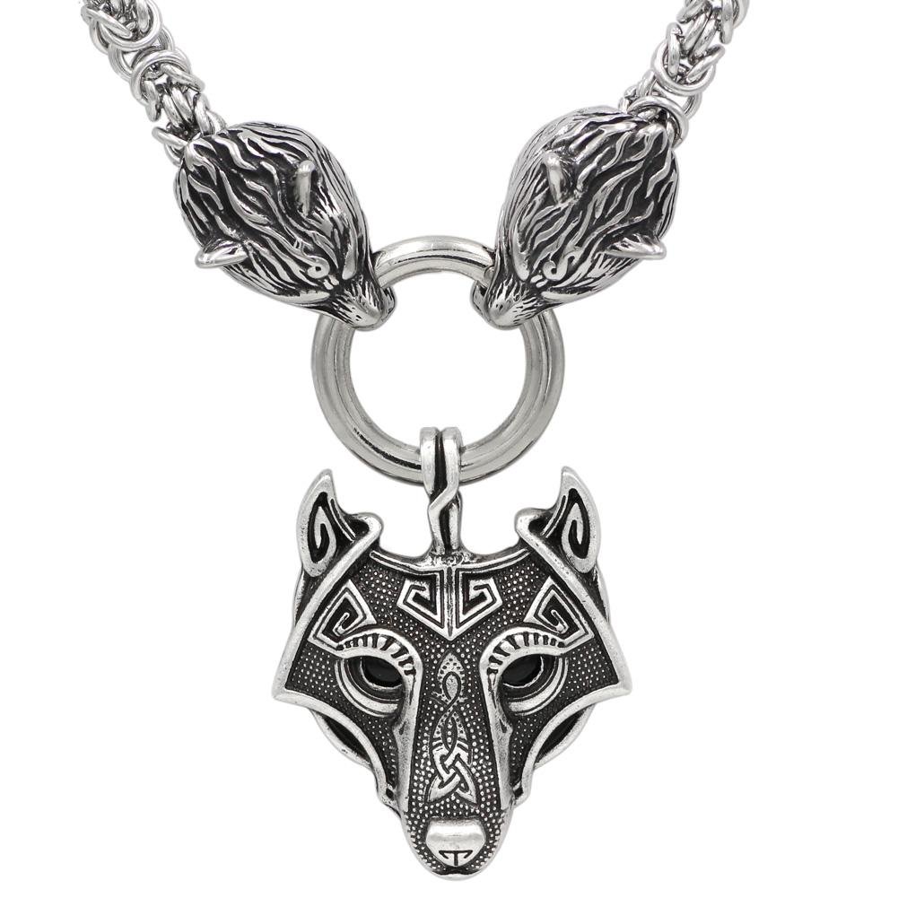 HANDMADE Massive Stainless Steel Wolf Head Necklace with Wolf Pendant - VikingsBrand