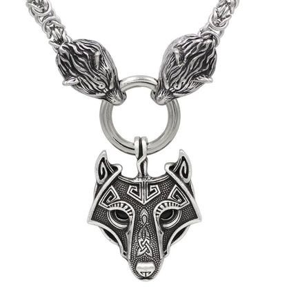 HANDMADE Massive Stainless Steel Wolf Head Necklace with Wolf Pendant - VikingsBrand