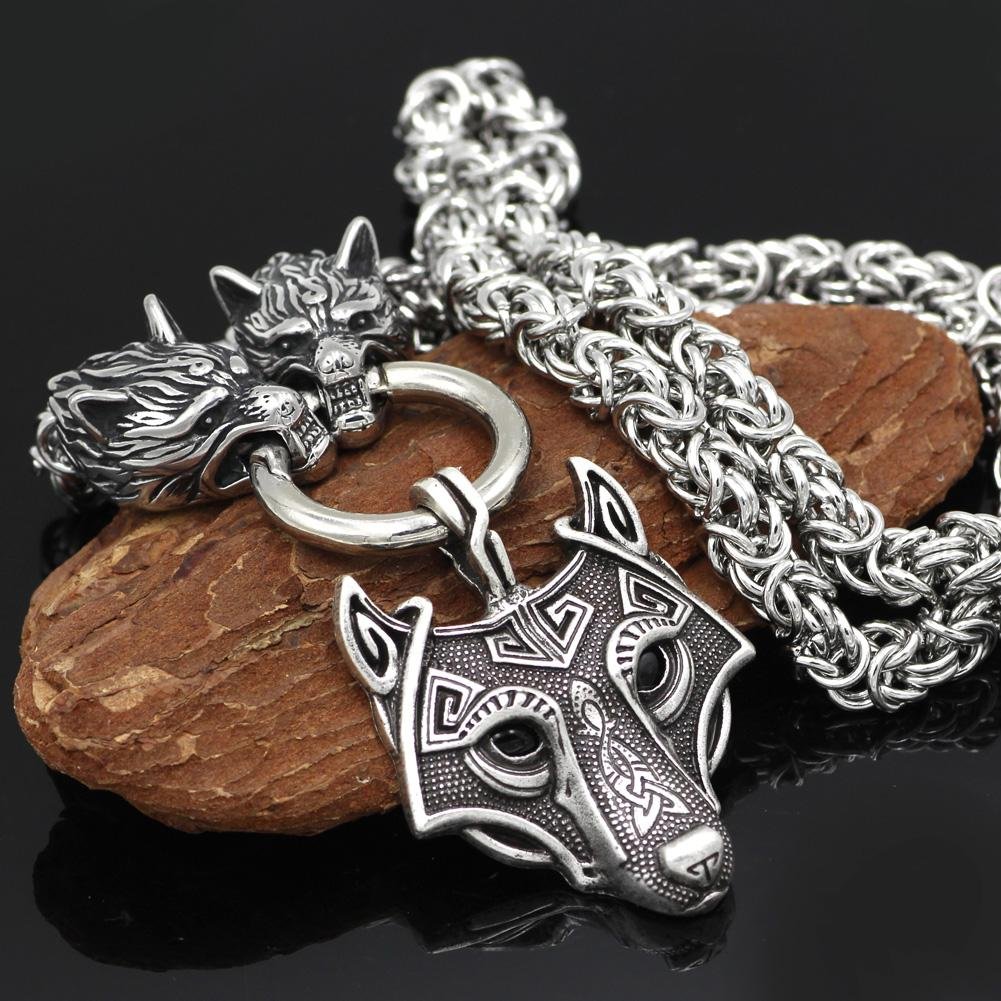 HANDMADE Massive Stainless Steel Wolf Head Necklace with Wolf Pendant - VikingsBrand